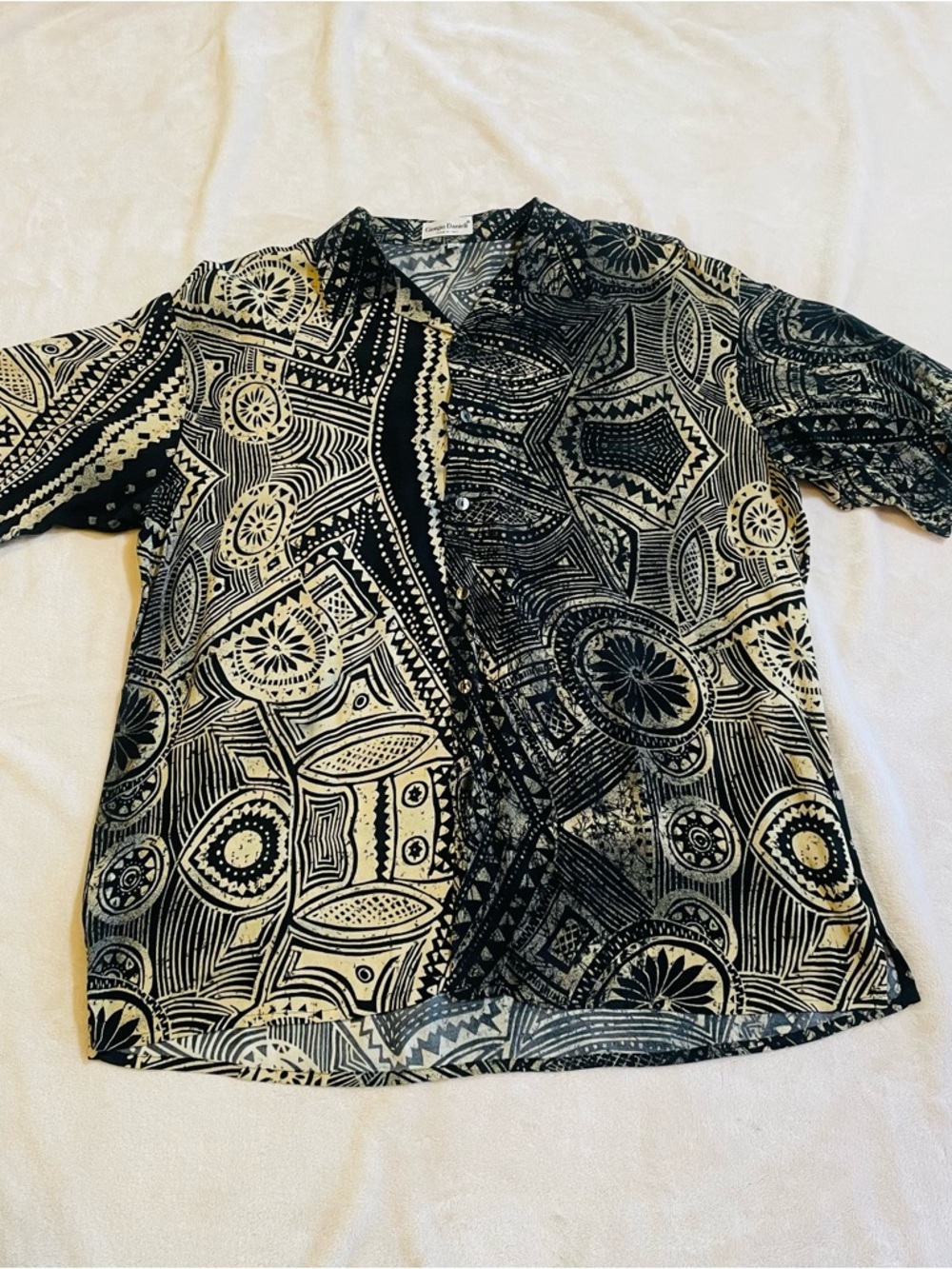 Ventage Giorgio Danieli Men's Short-Sleeve Button-Up Shirt - Black & Cream XXL
